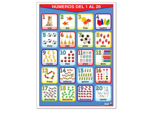 Póster Números del 1 al 20 Español/Inglés - Educatodo material didáctico y juegos educativos - Educatodo