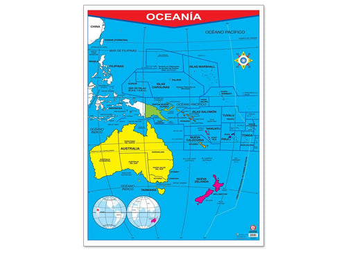 Póster Oceania / Oceanía Física - Educatodo material didáctico y juegos educativos - Educatodo