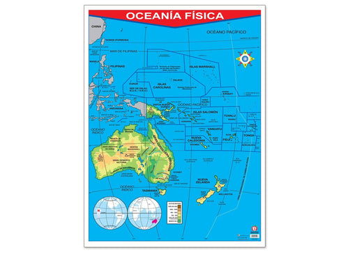 Póster Oceania / Oceanía Física - Educatodo material didáctico y juegos educativos - Educatodo