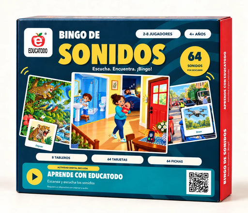 Bingo de sonidos Educatodo — Nueva edición, 2 a 8 jugadores, 4+ años y actividad digital incluida