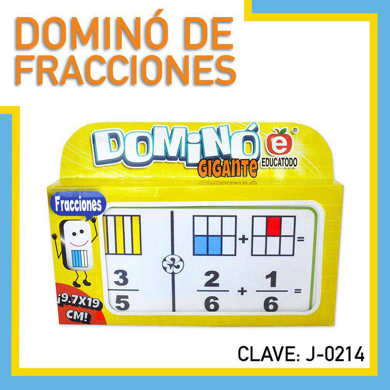 Dominó Gigante de Fracciones Sumas Cuadrados - Educatodo material didáctico y juegos educativos - Educatodo