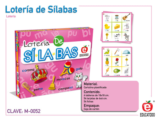Lotería de Sílabas - Educatodo material didáctico y juegos educativos - Educatodo