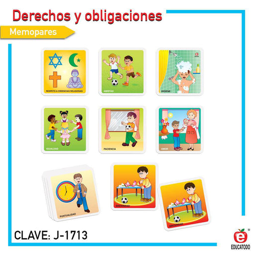 Memopares de Derechos y Obligaciones C/54 Tarjetas - Educatodo material didáctico y juegos educativos - Educatodo