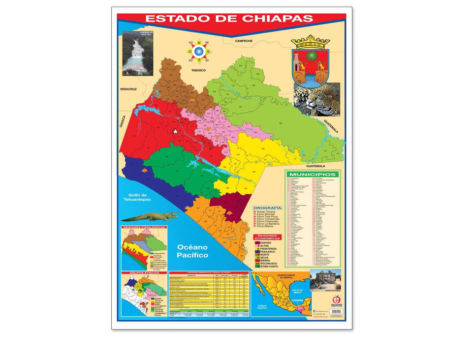 Póster Estado de Chiapas C/Estadísticas - Educatodo material didáctico y juegos educativos - Educatodo