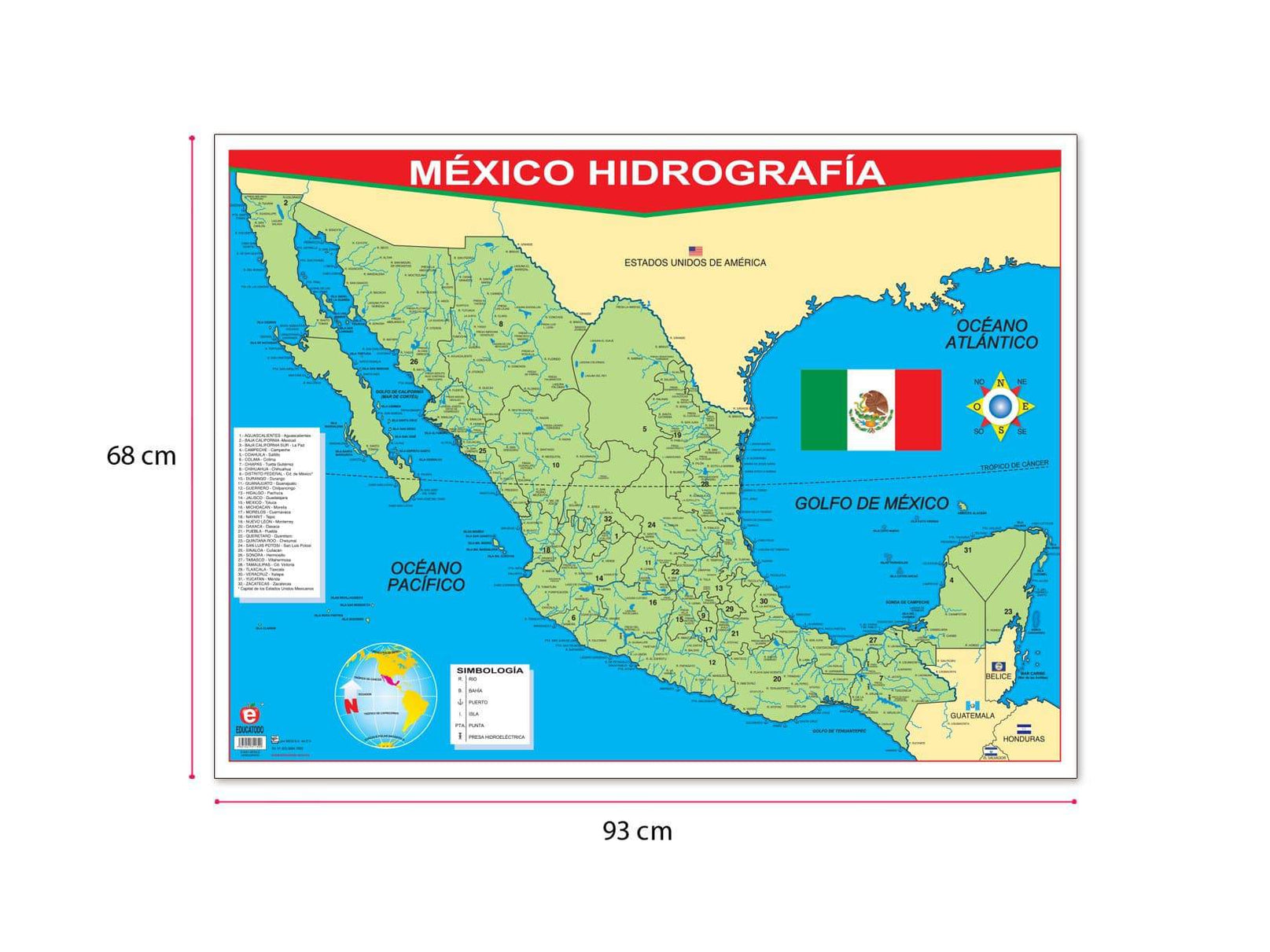 Póster México con Hidrografía — Educatodo