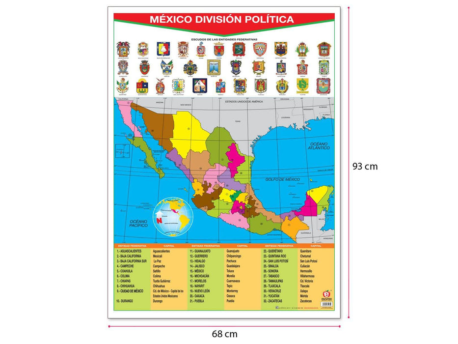 Póster México D.P. Con Escudos Estatales - Educatodo material didáctico y juegos educativos - Educatodo