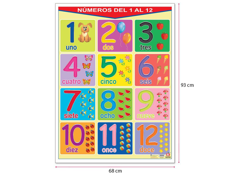 Póster Números del 1 al 12 / Numbers from 1 to 12 - Educatodo material didáctico y juegos educativos - Educatodo