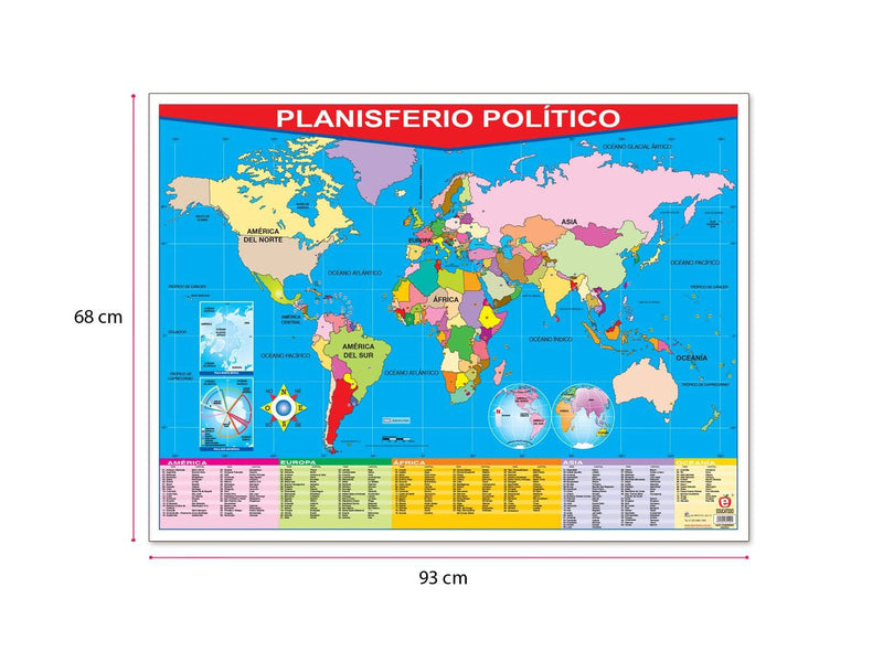 Póster Planisferio Político / Political World Map - Educatodo material didáctico y juegos educativos - Educatodo